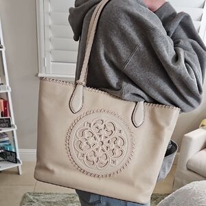 Brighton Beige Tote with Intricate Design